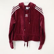 ADIDAS ORIGINALS HOODIE BELLISTA 經典復古 三葉草  LOGO 保暖 休閒 長袖 修身 剪裁 連帽 帽T 絨毛 棉質 抽繩 短版 女版 酒紅色 34號 FN2793 CLT-W TP0_237 TP0_23