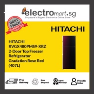 Hitachi Stylish Line Glass 2-Door Refrigerator RVGX480PMS9-XRZ Gradation Rose Red 407L