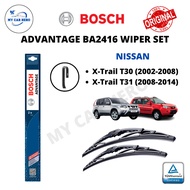 BOSCH Advantage BA2416 U Hook Wiper Set for Nissan X-Trail T30 (2002-2008) / X-Trail 31 (2008-2014) 
