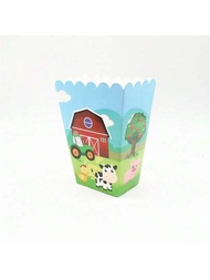 12入組農場動物主題生日派對爆米花盒，蛋糕糖果餅乾禮盒糖果餐盒禮袋，紙板爆米花袋桶，可用於嬰兒派對裝飾和禮品贈送