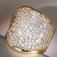 Huitan Curve Design Luxury Women Ring Charming Party Gold Color Lady Fashion Accessories Full Bright