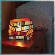 (OAKF) Stacked Books Lamp Home Decor Nightstand Table Lamps Glass Vintage Reading Book Lamp Stained