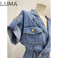 Luma Beauty Jumpsuit Jumpsuit Jumpsuit Shorts Women 2022 Summer New Style Cool Style Korean Version Narrow Waist Slimmer Look Backless Sexy Denim Jumpsuit Trendy