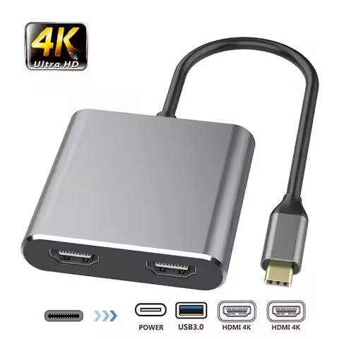 Phone PC USB 3.0 4K 60Hz Screen Expansion USB C Hub Docking Station Type-C to Dual HDMI