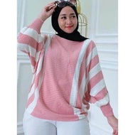 Atasan Batwing Rajut Blouse wanita Atasan Rajut motif Garis Blous Rajut Wanita oversize