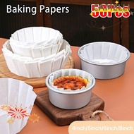 CAMELLI5Q 50Pcs Basques Cake Paper, Foldless Disposable 4/6/8inch Baking Papers, Durable Oilproof Ca