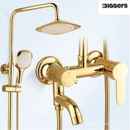 Biggers gold color brass bathroom shower faucet set with rainfall shower head hand shower head
