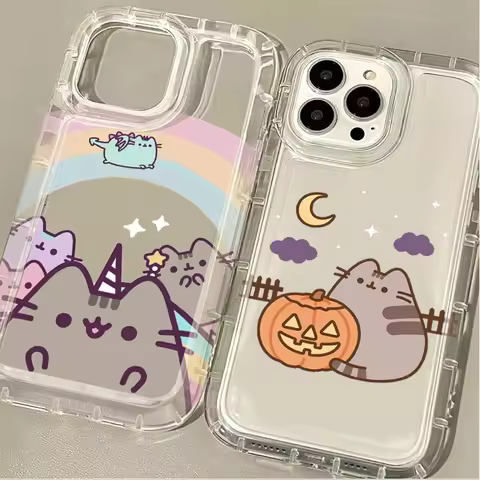 Cute Rainbow Pusheen Cat Phone Case For iPhone 17 Air 16 16E 15 14 Plus 13 12 11 Pro Max Plus 7 8 SE