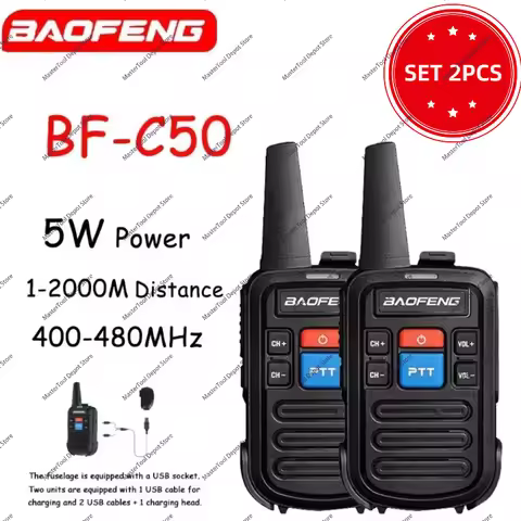2PCS Baofeng BF-C50 Mini Walkie Talkie UHF Dual PTT 5W Kids Charger Intercom Transceiver Ham Radio W