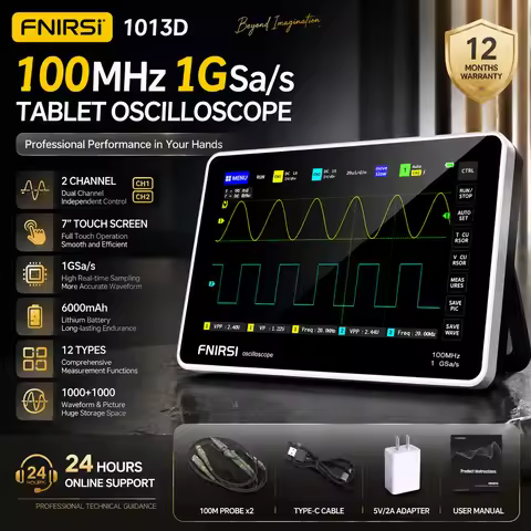 FNIRSI 1013D Handheld Oscilloscope 100MHz 1GSa/s 2CH Touch Screen Portable Electronic Test Equipment