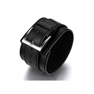 JewelryWe Men's Bracelet % Gangnam % Wide Wide Gothic Punk Rock Bangle % Gangnam % Leather Genuine Leather % Gangnam % Alloy % Gangnam % Color: Black [Gift Bag Provided] Paper