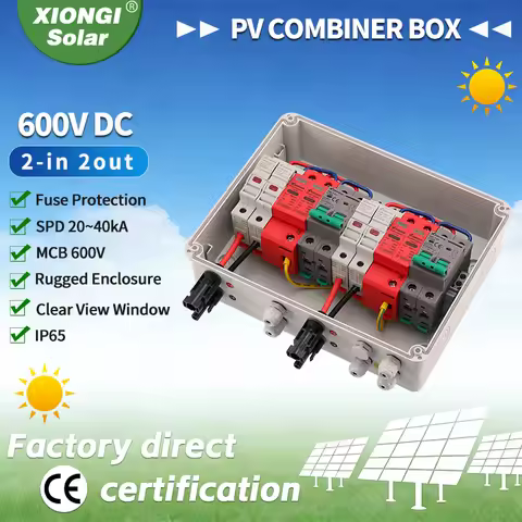 Full Copper Wire 600V Solar DC PV Combiner Box 2 in 2 out DB with Fuse MCB SPD for Solar Panel Photo