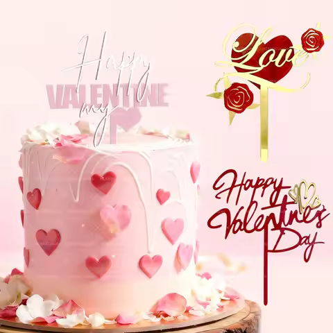 3pcs/6pcs Acrylic Happy Valentine's Day Love Cake Topper for Valentine's Day Wedding Party DIY Cake 