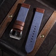 Handmade ผ้าใบหนังสายนาฬิกา 20 มม.22 มม.24 มม.สําหรับ Panerai สําหรับ Omega Army สีเขียวผู้ชายผู้หญิ