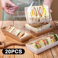 20PCS Square Sandwich Gift Box Kraft Paper Cake Box Transparent Square Cake Sandwich Box Packaging