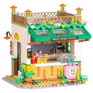 Friends Flowers House Building Block Sets, Girls Mini Coffee Shop Dessert Greenhouse Apartment with 