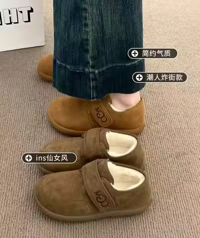 Boken shoes autumn and winter new soft-soled shoes new fashion Velcro cotton shoes Doudou one-pedal 