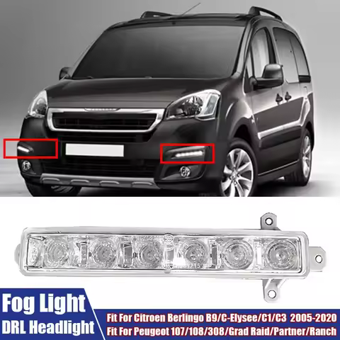 LED DRL Headlight L&R Universal Front Bumper Fog Light Fit For Peugeot / For Citroen C-Elysee Berlin