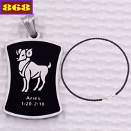 Aries - Aries white stainless steel pendant with black leather necklace + stainless steel hook, Zodi