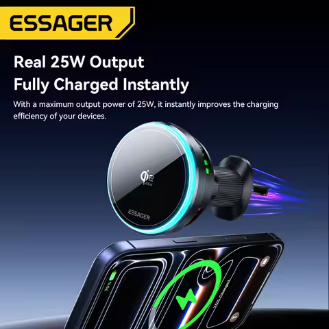 Essager 25W Magnetic Car Wireless Charger RGB For iPhone 17 16 Pro Macsafe Car Phone Holder Stand Mo
