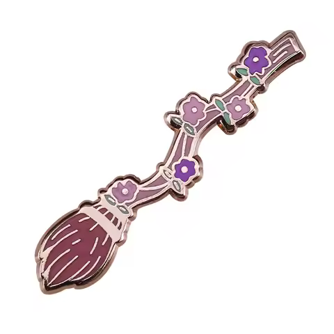 Magic Flowers Broom Enamel Pin Witch Magical Tool Brooch Halloween Great Addition Witch's Broom Nebu
