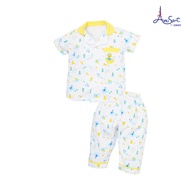 Amusant ชุดนอนแขนสั้นคอปก ลายบล็อคไม้ตัวต่อน่ารักๆ EH1K78