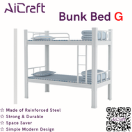 🛏️ [SG STOCK] Bunk Bed G Metal Steel Frame Double Decker Student Dormitory Modern Minimalist Strong Sturdy Hostel Staff Height Iron Bedroom Canopy 🛏️