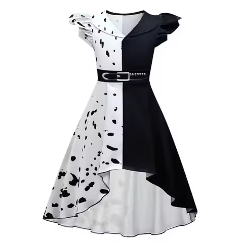 Israel Girls Black White Cruella Dress Robe Cosplay Kids Witch Horror Clothes Party Performance Dres