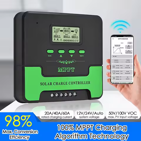 12V 24V Auto WiFi MPPT Solar Charge Controller 20A/30A/40A/60A Dual USB LCD Display Solar Panel Regu