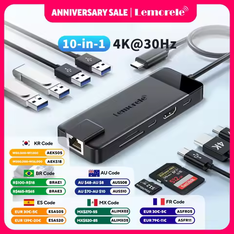 Lemorele TC93 USB C 3.0 Hub Type-C to 4K HDMI USB Hub 3.0 adapter RJ45 PD 100W Docking station for w