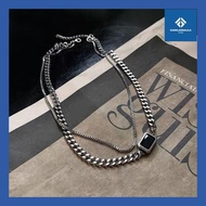 Kamil_ Ins Fashion Necklace Kalung Rantai Titanium Steel Double Layer Silver Adjustable Aksen Lionti