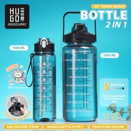 HUGO Motivational Drinking Bottle Set 2 in 1 Water Bottle 2 Liter + 1 Liter Premium School Children'