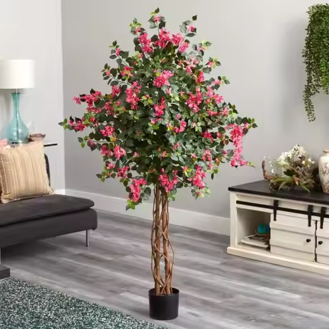 Artificial bougainvillea tree with fake silk flowers and greenery Large fake greenery Artificial tre