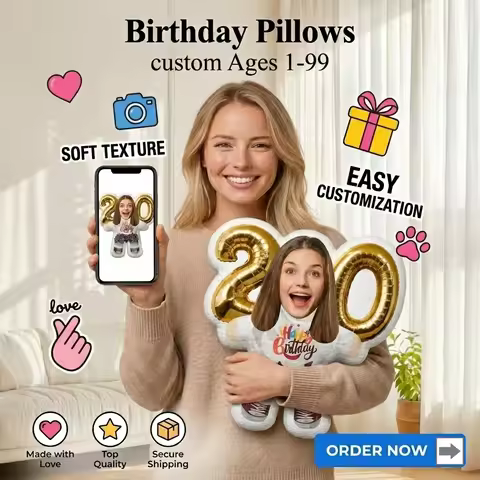 New Customized Age-themed Personalized Photo Pillow - A Birthday Gift For Family Friends And Colleag