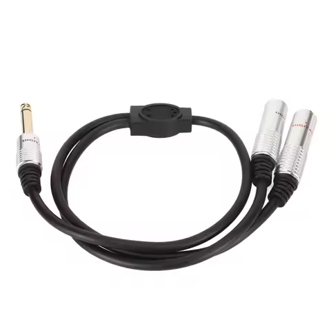 1/4 Inch Stereo Splitter Y Cable Aluminum Alloy Shell 6.35mm Mono Male Plug to Dual 6.35mm Female Ja