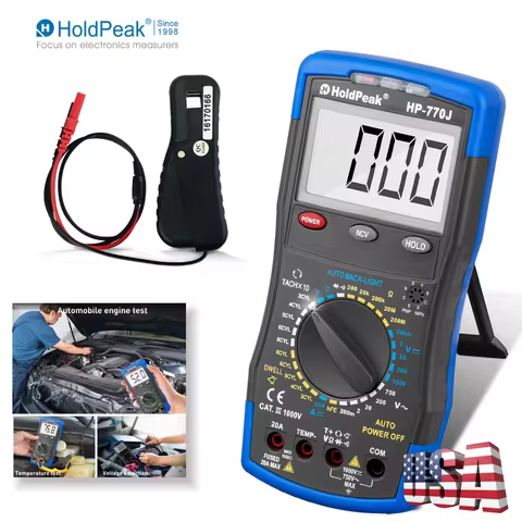 HP-7705JA Professional Automotive Multimeter & Engine Analyzer Kit with RPM Dwell Tachometer Temp Cl