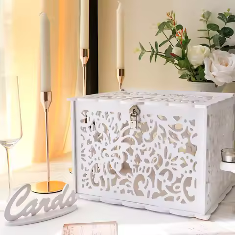 OurWarm White Wedding Card Box with Lock PVC Gift Card Box for Wedding Decorations for Party Recepti