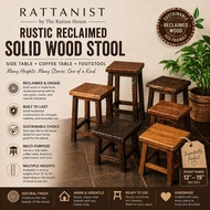 [The Rattan House] Rustic Reclaimed Solid Wooded Stool–Made from Old Kampung House Timber/ Bangku Ka