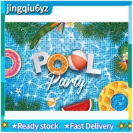 【J&U】7X5FT/220X50cm Hawaii Swimming Pool Theme Background Fabric for Photography Children'S Birthday