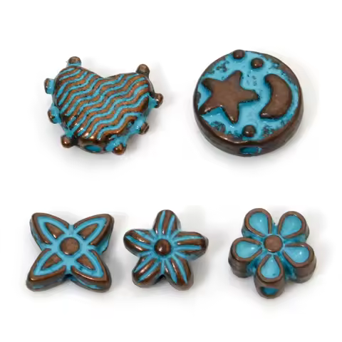 100 PCs Antique Copper Blue Half Moon Star Beads Zinc Based Alloy Patina Loose Spacer Beads For DIY 