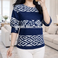 IKAT Woven BLOUSE Wanita, Formal Office Wear, Office Wear TrendyWanita - NAVY PARUKI