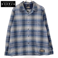 Mind Denim x Pendleton 25SS MND-PDL503 เสื้อเชิ้ตผ้าสักหลาดขนสัตว์สีน้ำเงิน x เทา คอปกเปิดลายสก็อต S