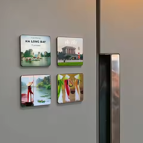 Vietnam Art Fridge Magnet Set Creative Square Decorative Adhesive Stickers Magnets For Festival Gift