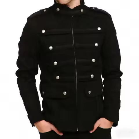 Gothic Military Band Black Jacket For Men Vintage Goth Coat Jacket Steampunk