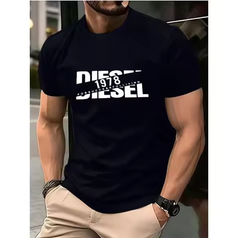 Men's round neck short sleeved T-shirt, retro diesel 1978 split letter printed soft and comfortable 