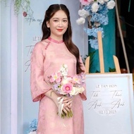 High quality LIEU CHAU brocade loose modern ao dai, wedding ao dai, engagement, bride Wedding dress 