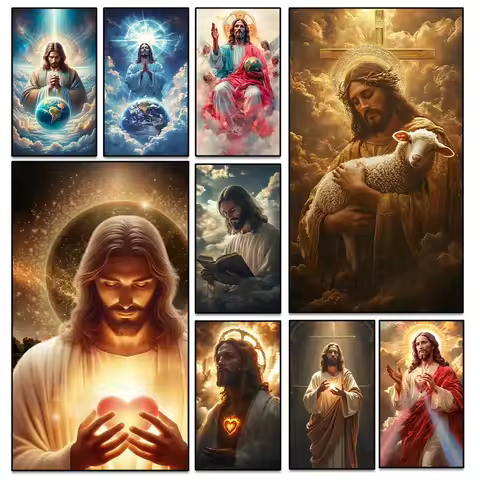 DIY Allah Jesus Mosaic Painting, 5D Diamond Art, Square, Round Rhinestone, Handmade Cross Stitch, Ho