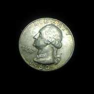 1960美國25美分銀幣，美國25美分硬幣，美國銀幣，銀幣，美國25分，錢幣，幣，紀念幣~1960年美國25美分硬幣單枚價