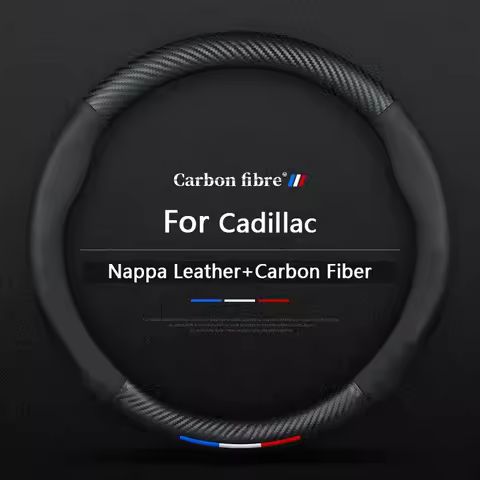 Anti Slip Breathable Carbon Fiber Leather Car Steering Wheel Cover For Cadillac Escalade SRX SLS STS
