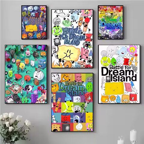 bfdi B-Battle for Dream Island Poster Self-adhesive Art Waterproof Paper Sticker Coffee House Bar Ro